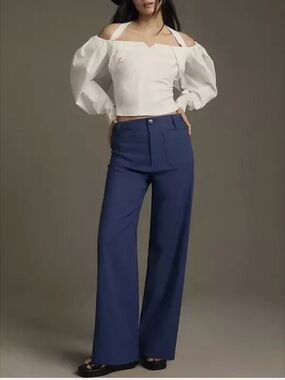 Maeve Colette Women's High-Rise Wide-Leg Pants in Navy Lightweight Twill 29